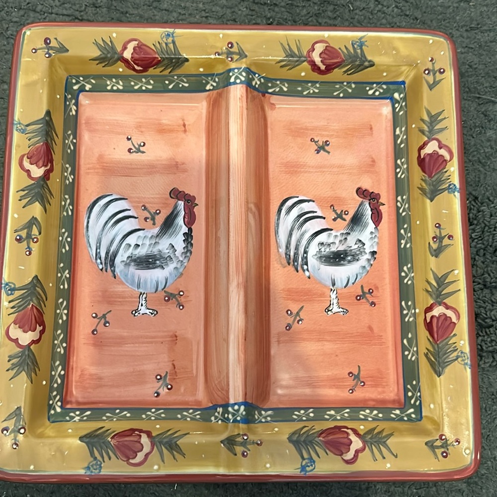 Rooster divided serving plate